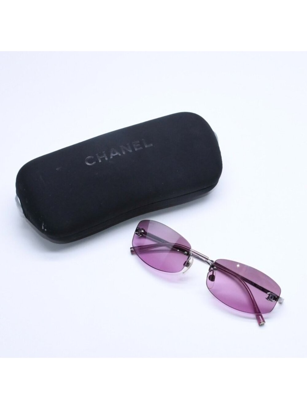 Chanel Rimless Sunglasses Eyewear CC Logo Purple